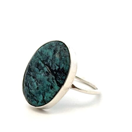 .925 Sterling Silver Oval Turquoise Ring, Size - 8, 4.4g
