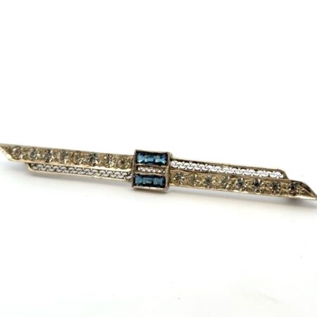 C&M Co. 925 Sterling Silver Blue & White Rhinestone Art Deco Filigree Pin 6.9g