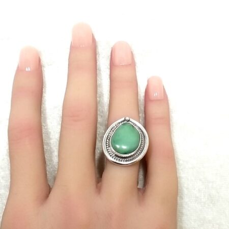 Sterling Silver Cabachon Green Turquoise Twisted Wire Ring 5.5 Grams Size-6