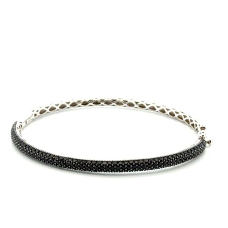 7” - 925 Sterling Silver Black Cubic Zirconia Hinged Bangle Bracelet 10.3g