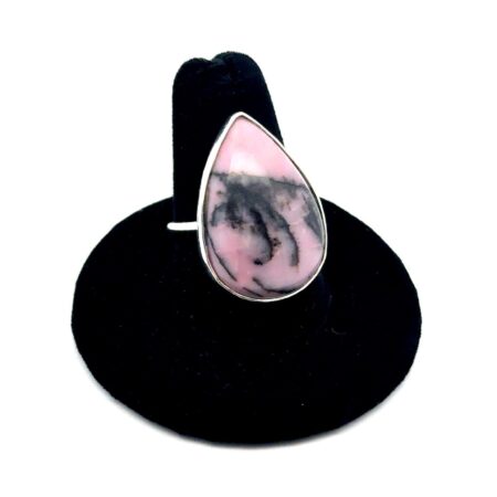 .925 Sterling Silver Rhodonite Pear Cabochon Ring, Size-7.25, 6.0g