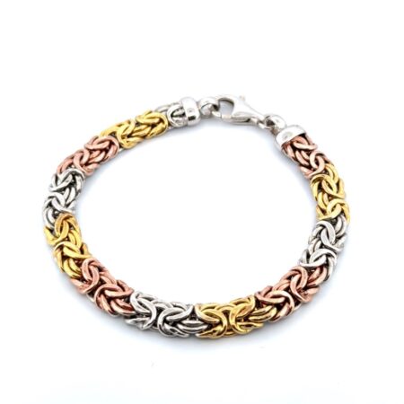 7.5” Milor Italy 925 Sterling Silver Tri-Color Flat Byzantine Bracelet 15.5g
