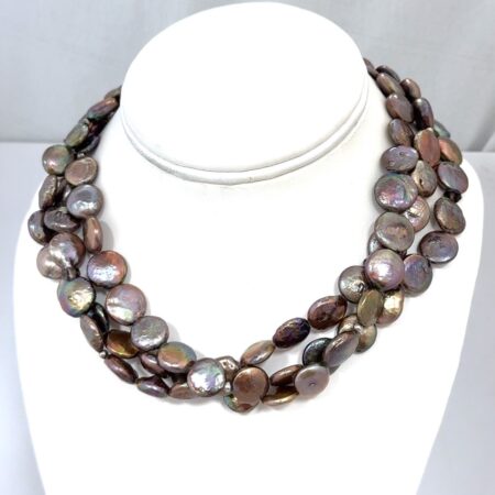 16” Vintage Silpada #N1717 925 Sterling Silver 3-Strand Coin Pearl Necklace