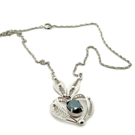 18” Sorrento 925 Sterling Silver Hematite Stone Filigree Heart Necklace, 5.4g