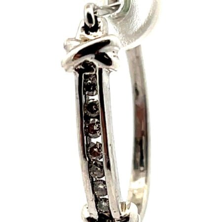 10K White Gold & Sterling Silver 7 Diamond Channel Set Hoop Earrings 3.1 Grams