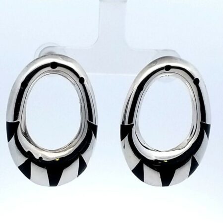 Vintage 925 Sterling Silver And Onyx Inlay Earrings 18.6 Grams