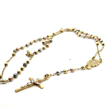 24” .925 Sterling Silver Tri-Color Rosary, 3mm Beads, 12.7g