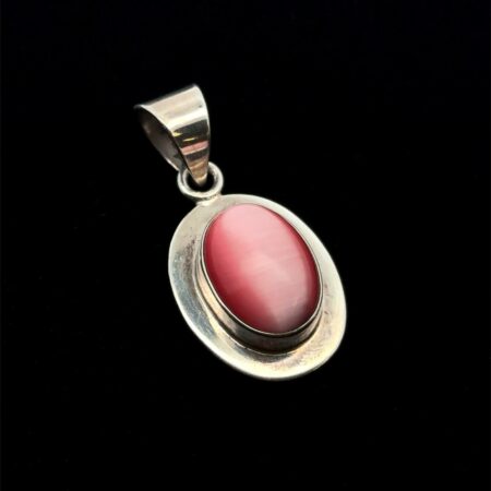 Taxco .925 Sterling Silver Oval Pink Cat’s Eye Pendant, Mexico, 10.2g
