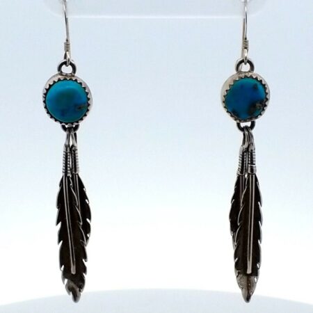 Sterling Silver Navajo Dangle Turquoise Earrings Signed T. Skeets 6.5 Grams