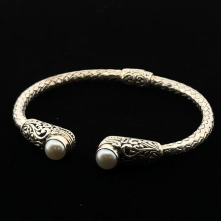 6.75” ATI 925 Sterling Silver Pearl Hinged Cuff Bracelet Annika Witt 20g