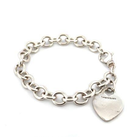 7.5” Tiffany & Co. Heart Tag Charm Oval Link 925 Sterling Silver Bracelet 34.1g