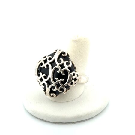 Size: 9 Black Onyx Filigree 925 Sterling Silver Ring 13.2g