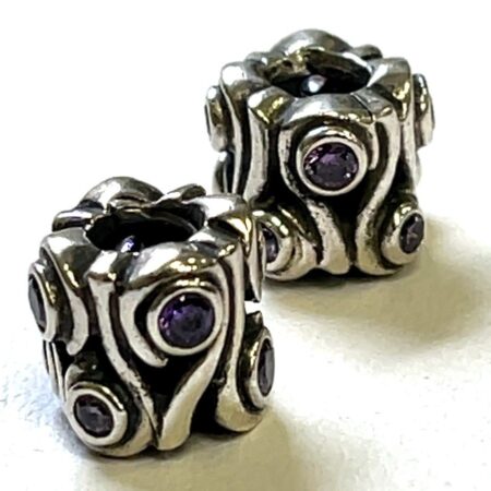 2 Pandora Sterling Silver Purple CZ Ocean Wave Charms #790369ACZ