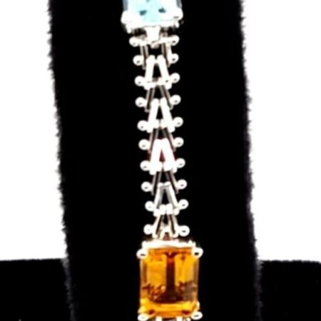 925 Sterling Silver Lab Created Multi Color Sami Precious Gemstone Bracelet 7.0G