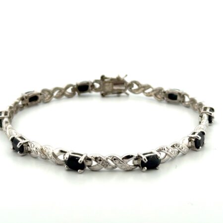 7” Blue Sapphire 925 Sterling Silver Tennis-Style Bracelet 10g