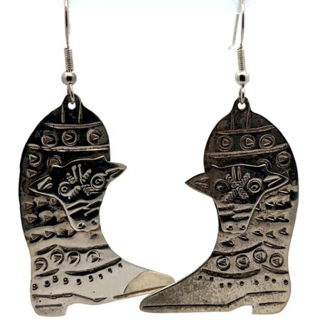 Vintage Sterling Silver Mexico Cowboy Boot & Steerhead Bangle Earrings 12.4 Gram