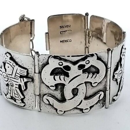 Taxco Mexican 925 Sterling Silver Panel Link 6.5" Bracelet With Safety Chain