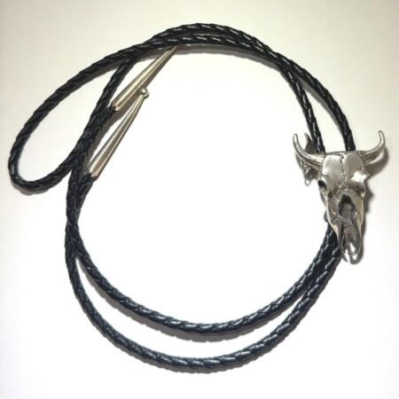 Sterling Silver, S.T.C. Steer Skull with Braided Leather Bolo Necklace
