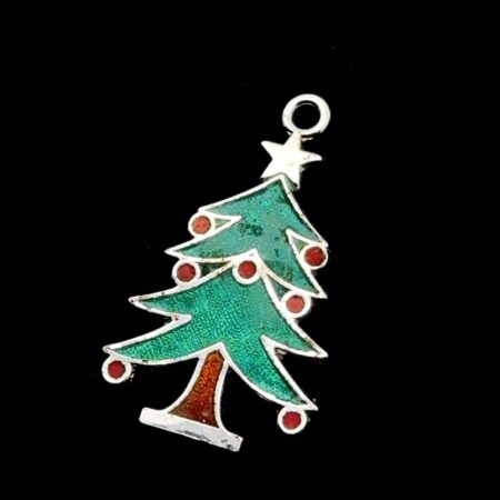 Vintage .925 Sterling Silver Christmas Tree Enamel Charm/Pendant, 1.14g