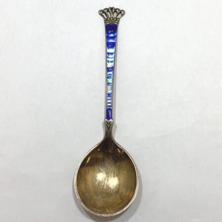 Denmark Sterling Silver, Blue & White Enamel Antique Souvenir Spoon - 22.4 Grams