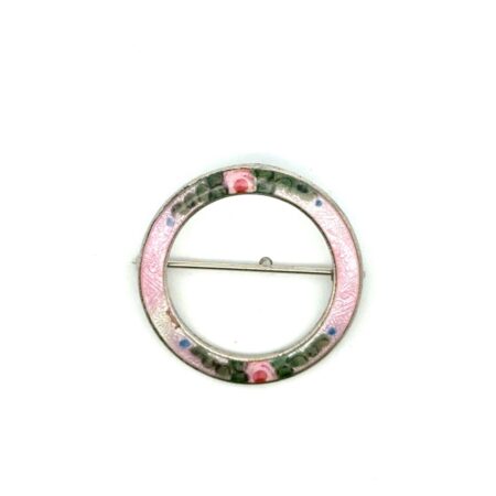 Vintage .925 Sterling Silver Pink Enamel Circle Flower Brooch/Pin, 3.4g