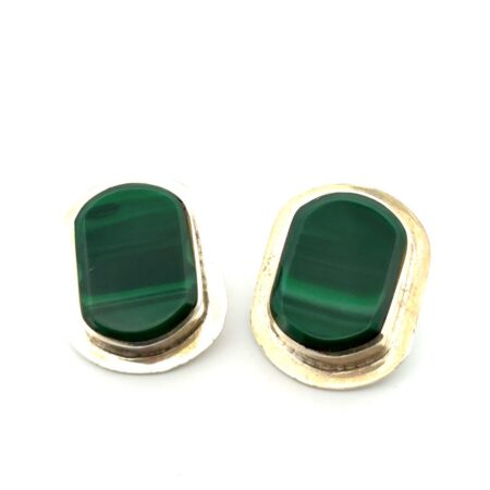 Saul Mexico 925 Sterling Silver Green Malachite Clip-On Earrings 22.2g
