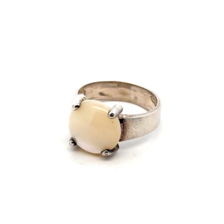 .925 Sterling Silver Round Moonstone Ring, Size-7.5, 4.7g