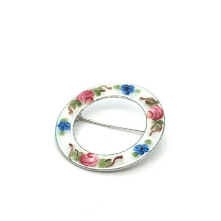 Vintage Lamode .925 Sterling Silver Enamel Flower Wreath Circle Brooch/Pin, 4.8g