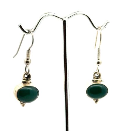 .925 Sterling Silver Green Onyx Dangle Earrings, 3.7g