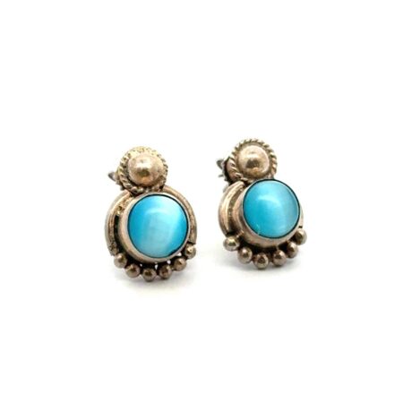 .925 Sterling Silver Teal Cat’s Eye Earrings, 4.6g