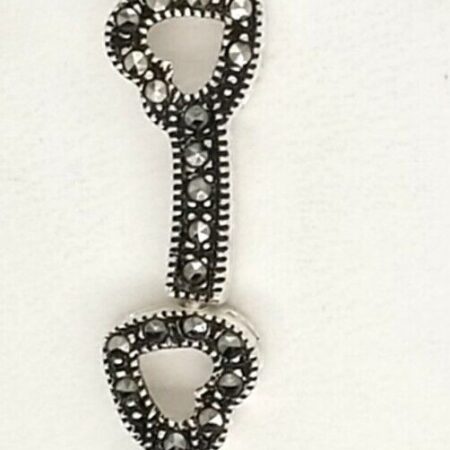 925 Sterling Silver Marcasite Open Heart 7" Long Bracelet 21.5 Grams.