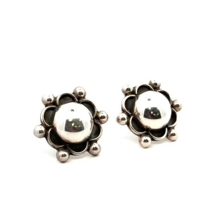 Mark Wasserman Samara Mexico 925 Sterling Silver Ball Dome Flower Earrings 13.5g