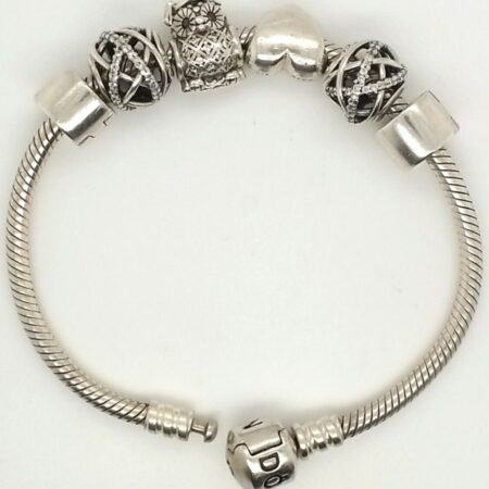 PANDORA Sterling Silver 925 ALE Charm Bracelet With 4 Charms 26.5 Grams.