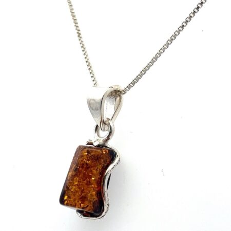 16” 925 Sterling Silver Amber Pendant Box Chain Necklace 4.9g