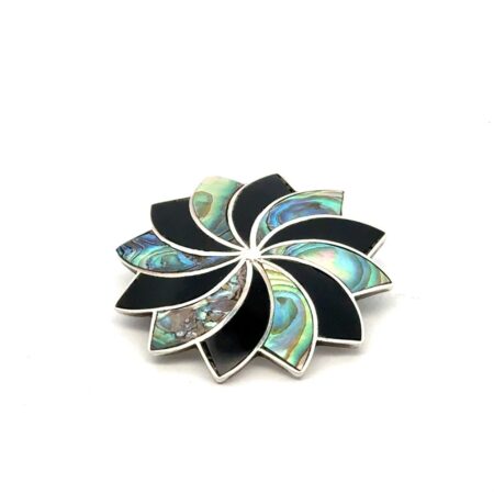 925 Sterling Silver Black Onyx Abalone Shell Star Brooch/Pin Mexico A Muños 7.1g