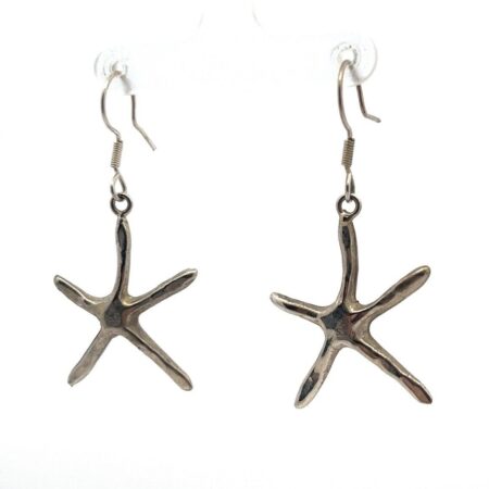 Vintage 925 Sterling Silver Hammered Starfish Oceanic Dangle Earrings 4.8g