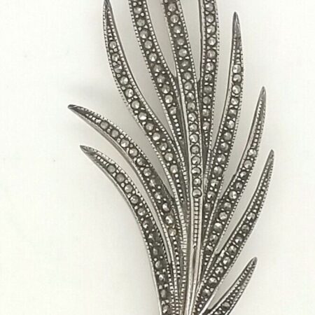 Vintage 925 Sterling Silver Feather Fern Palm Marcasite Brooch/Pin 9.9 Grams