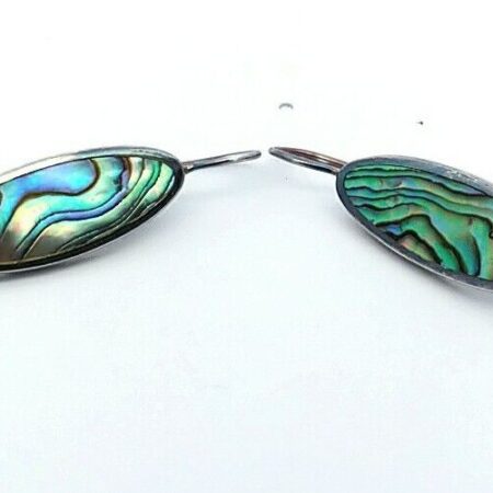 Abalone Oval Shaped 925 Sterling Silver Drop Dangle Earrings, 4.6 Grams
