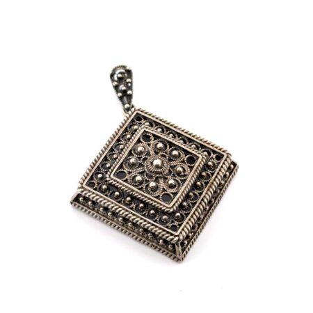 925 Sterling Silver Filigree Square Pendant 14.6g