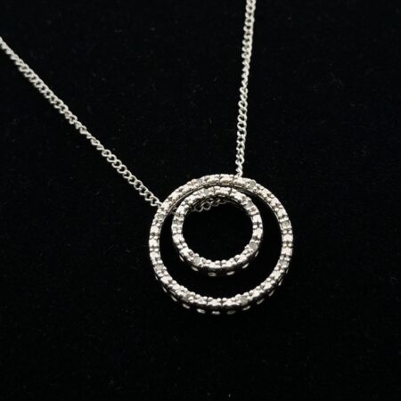18” Italy 925 Sterling Silver Double Circle Moissanite Pendant 6g