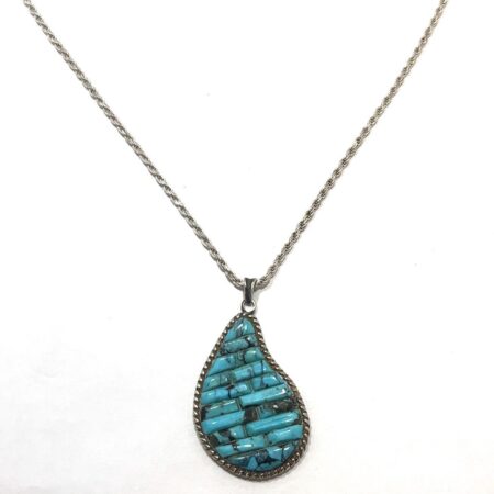 30” Sterling Rope Chain w/ Sterling Silver Turquoise Navajo Pendant 25.8g
