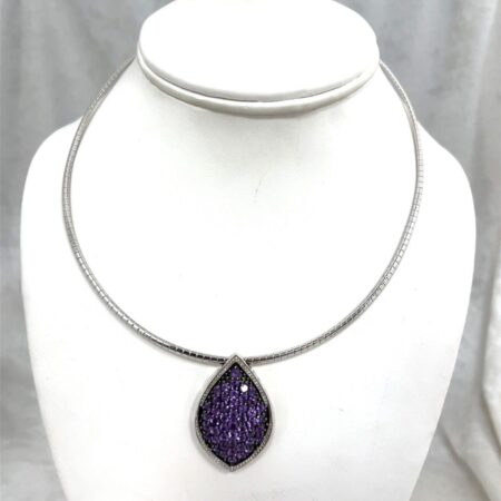 925 Sterling 16-18” Adjustable Choker w/ Marquis Shape Amethyst Pendant
