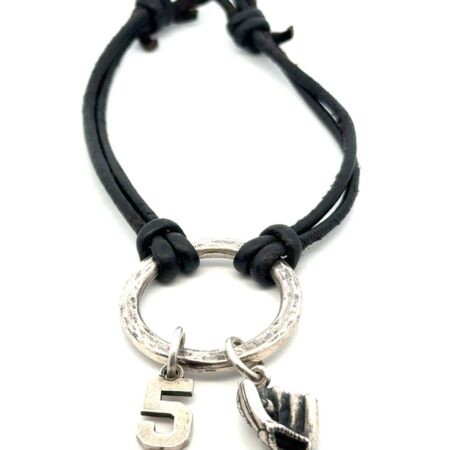 7.5” James Avery Leather Cord Bracelet w/ Baseball Charms 12.3g