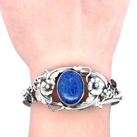 .925 Sterling Silver Lapis Garnet & Onyx Cuff Bracelet - 7”, 26.0g