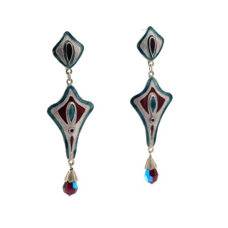 .925 Sterling Silver Cloissone & Aurora Borealis Crystal Earrings, 7.2g