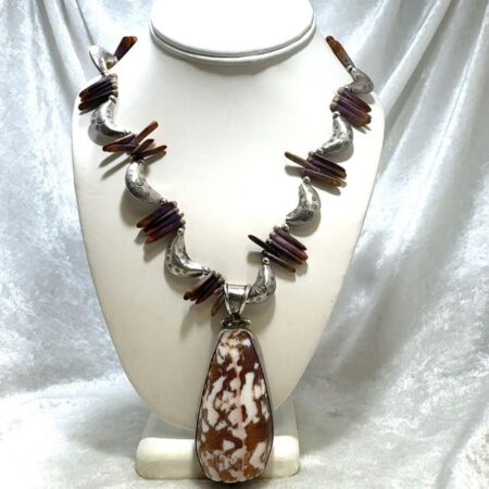 Sterling Silver, 28" Sea Urchin Spine & Cone Shell Squash Blossom Necklace, 135g