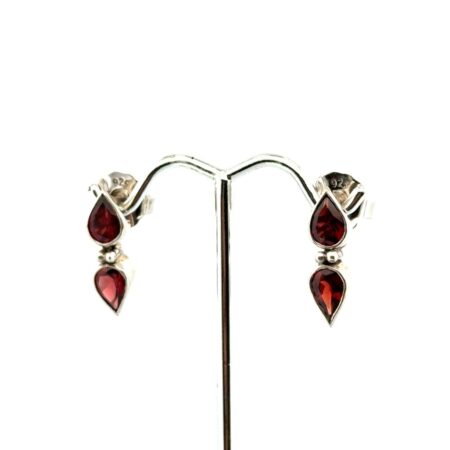 925 Sterling Silver Double Teardrop Garnet Stud Earrings 4g
