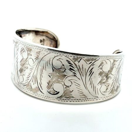 Vintage 925 Sterling Silver Paisley Spiral Scroll Leaf Cuff Bracelet - 7”, 33.2g