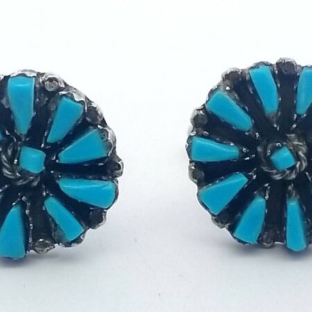 Vintage Navajo Zuni Sterling Silver Petit Point Cluster Blue Turquoise Cufflinks