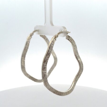 Large Wavy Greek Key Design 925 Sterling Silver Hoop Earrings 7.4g